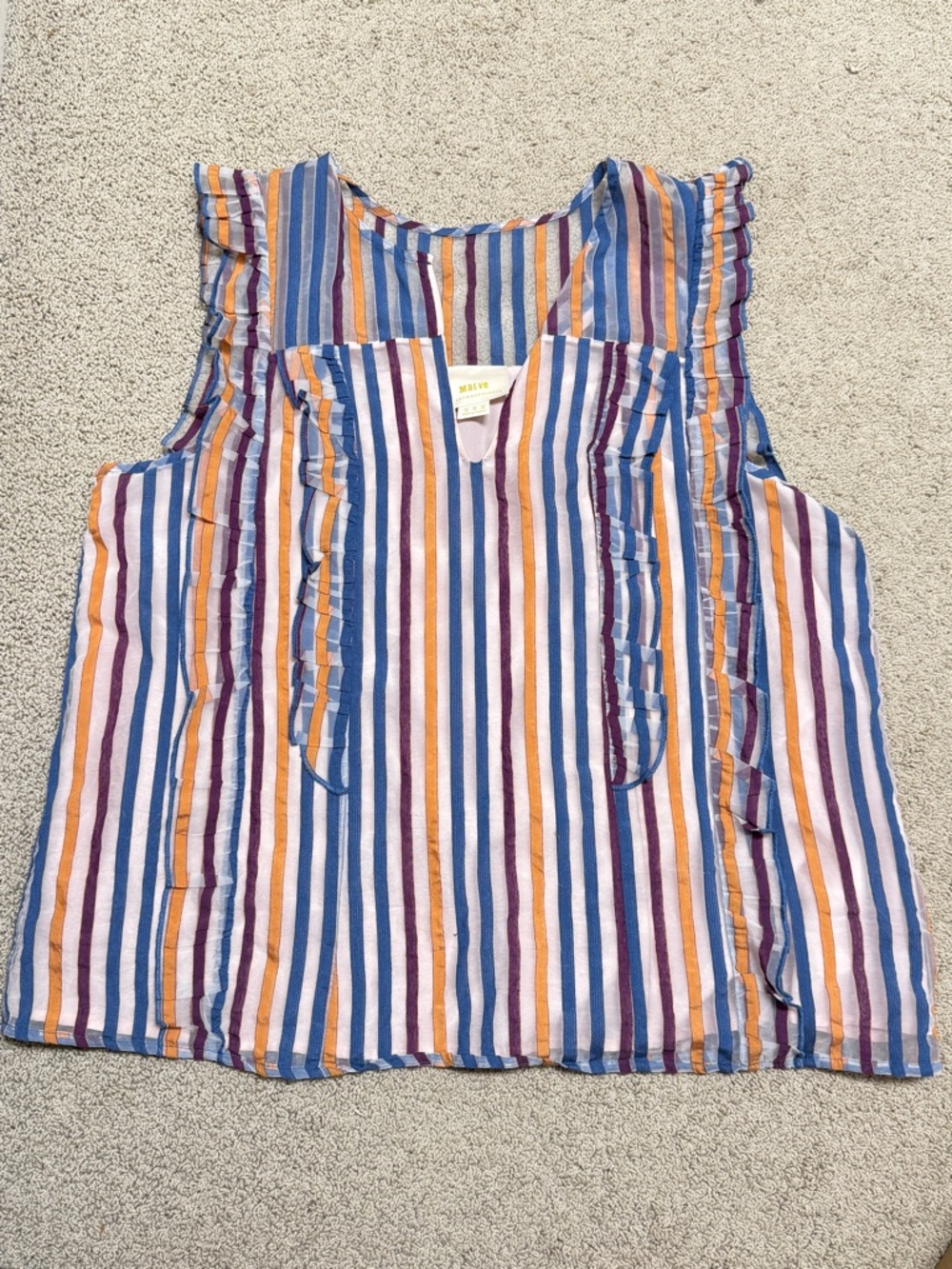 Maeve by Anthropologie Striped Ruffle Sleeveless Top